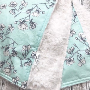 Magnolia Baby Blanket, Mint and Cream Baby Blanket,  Llama Minky Baby Blanket,  Baby Gift, Gender Neutral