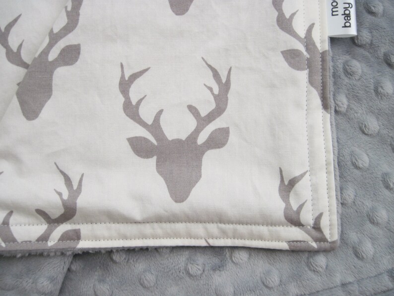 White and Gray Deer Baby Blanket Buck Forest Silver Minky Etsy