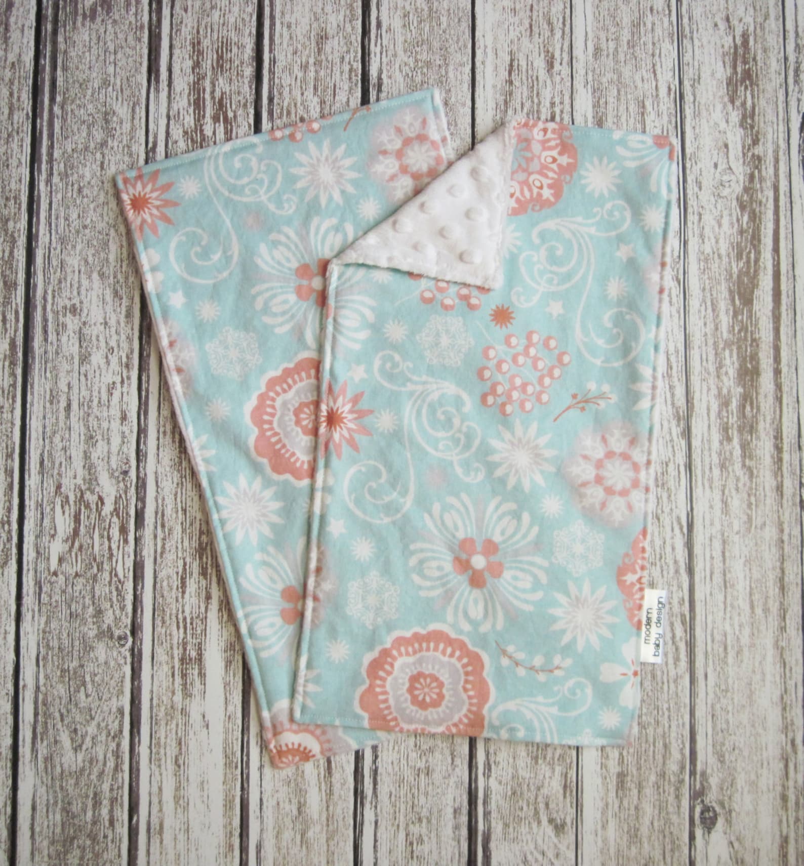 Aqua and Coral Baby Blanket Coral Flower Baby Blanket Minky Etsy