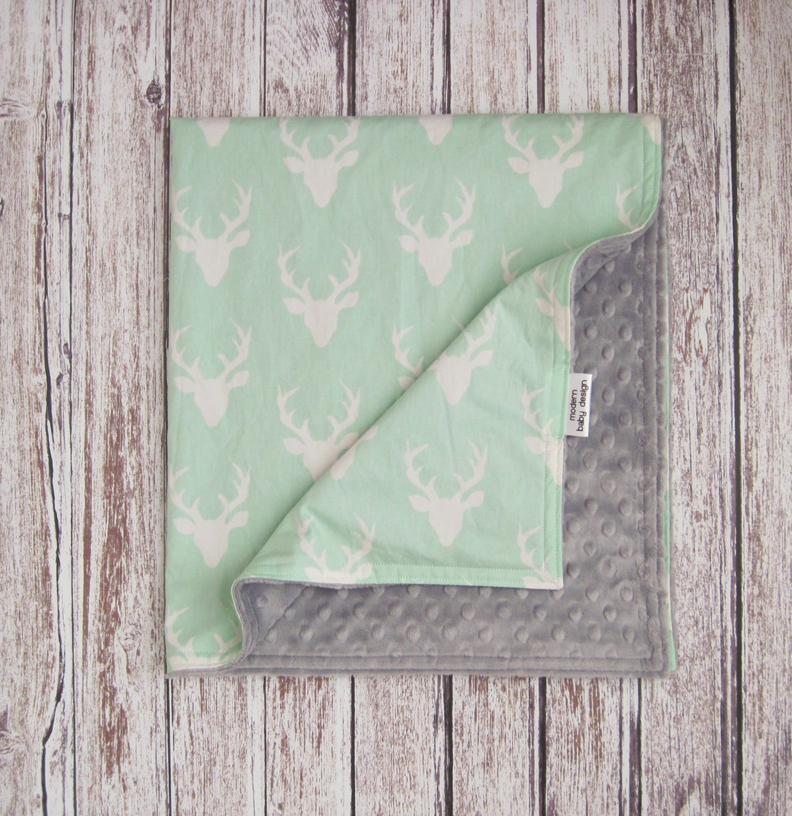 Mint Green Deer Baby Blanket Buck Forest Minky Baby Blanket Etsy