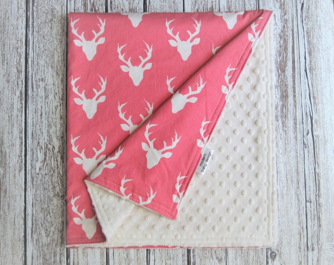 Pink and Cream Deer Baby Blanket Buck Forest Carmellia Minky Etsy