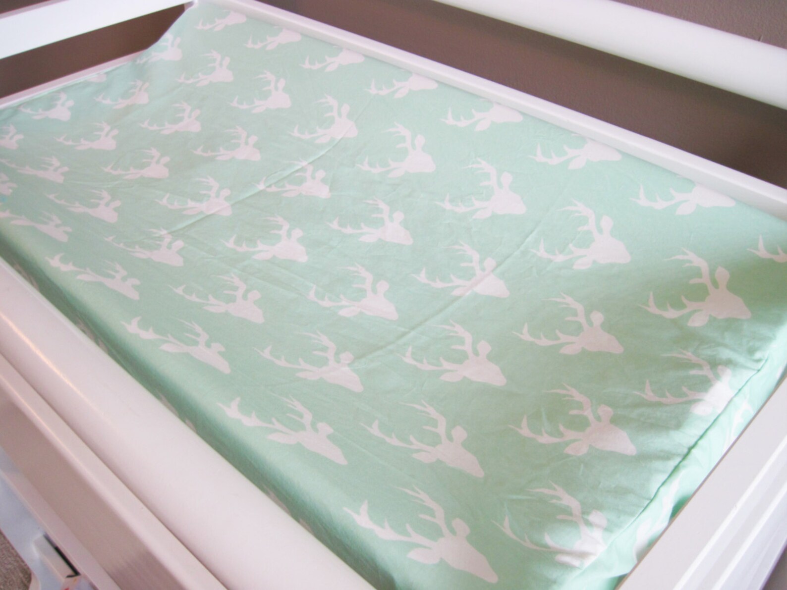 Mint Green and White Deer Changing Pad Cover Woodland Baby Etsy