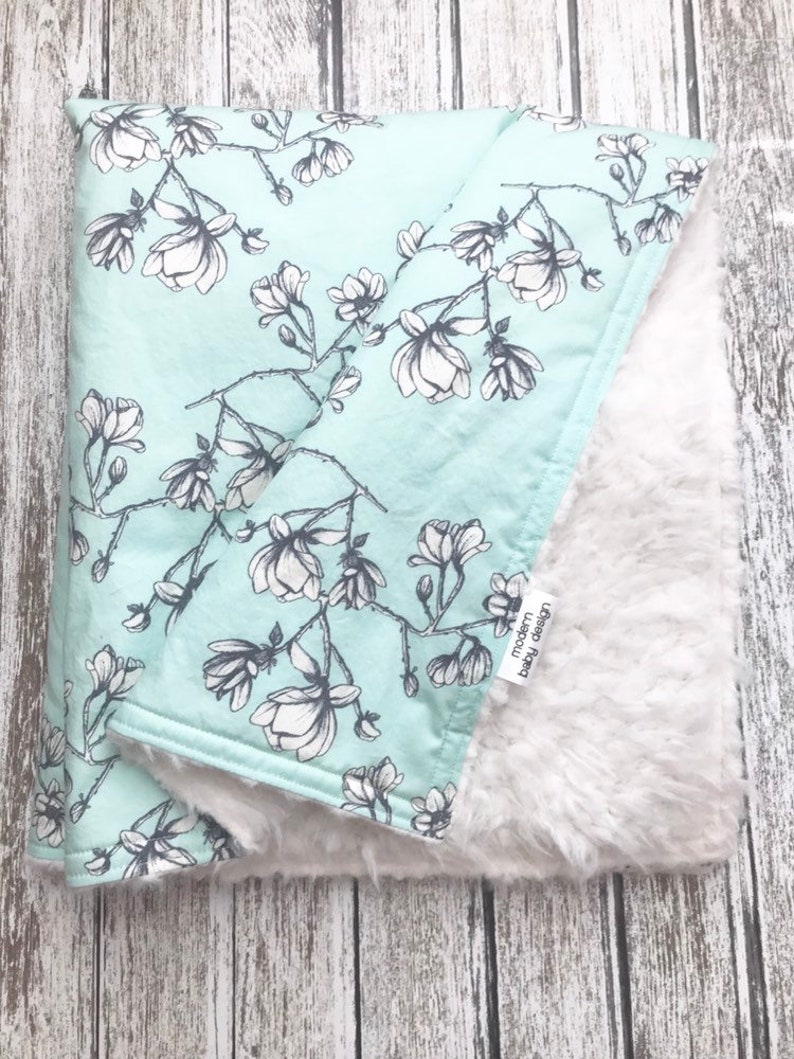 Magnolia Baby Blanket Mint and Cream Baby Blanket Llama Etsy