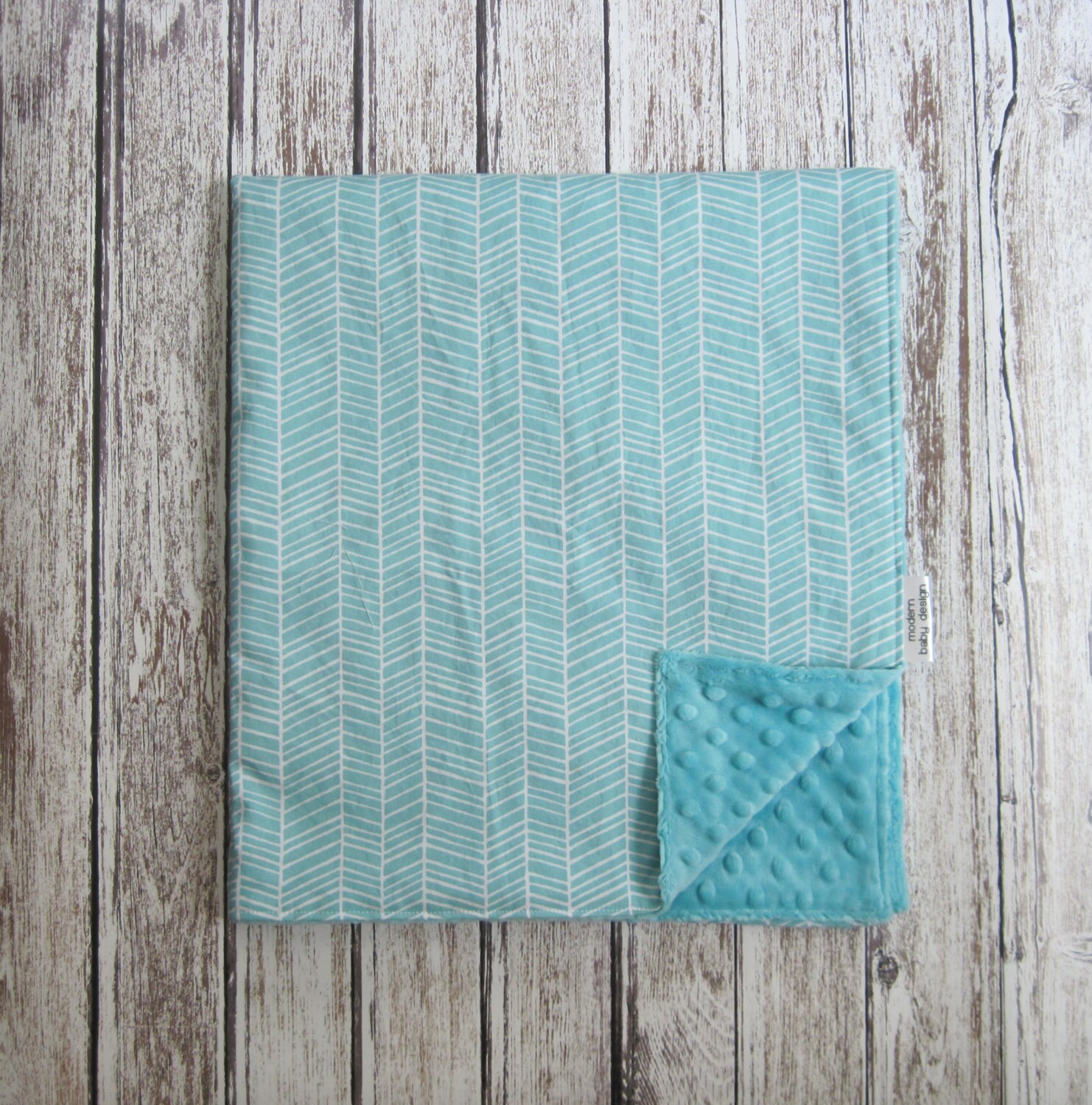 Blue Herringbone Baby Blanket Blue Minky Baby Blanket Aqua Etsy