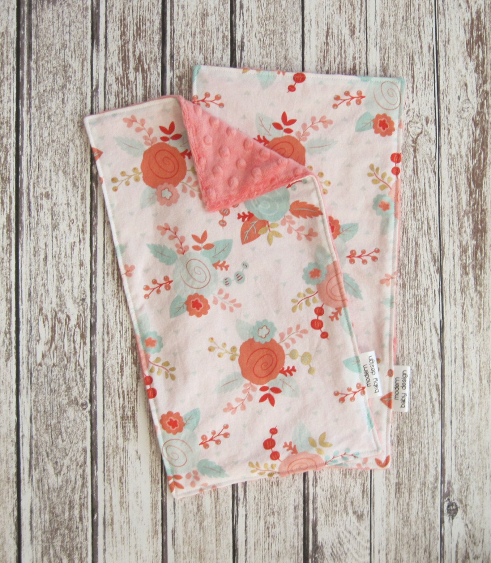 Coral Floral Baby Blanket White and Coral Baby Blanket Minky Etsy