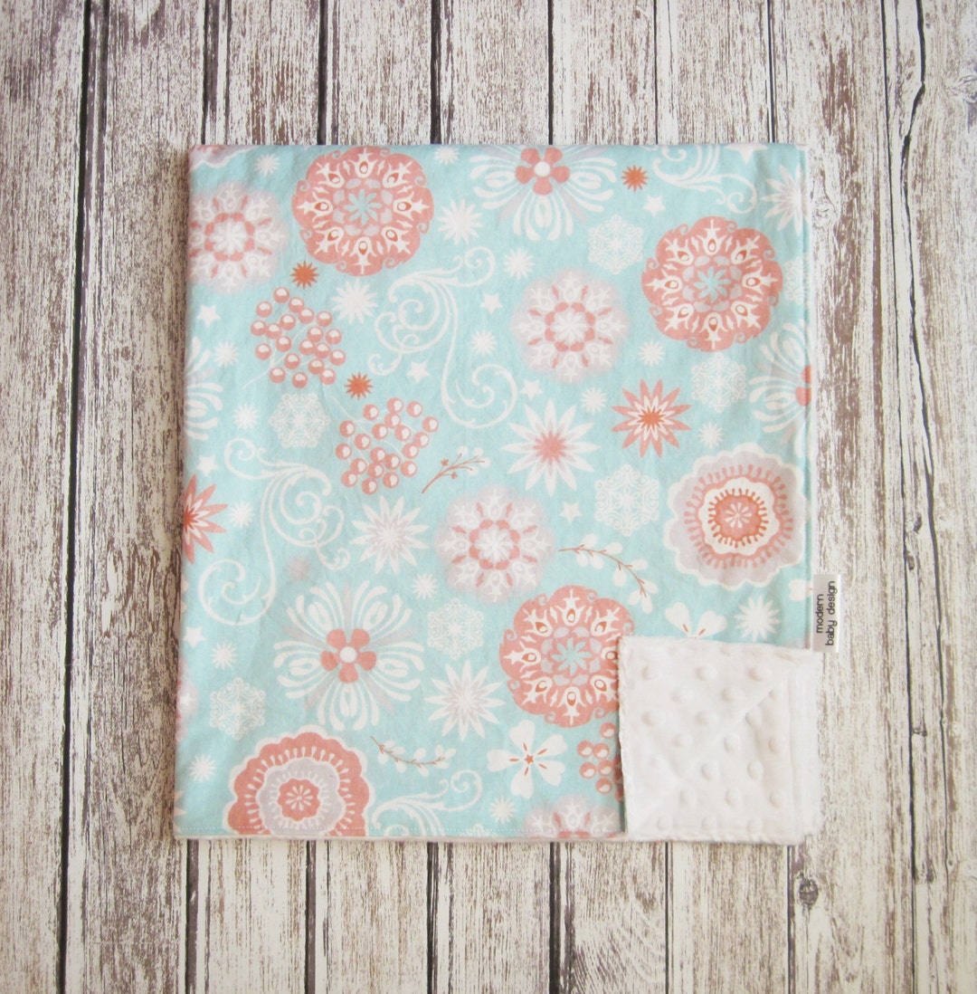 Aqua and Coral Baby Blanket Coral Flower Baby Blanket Minky Etsy
