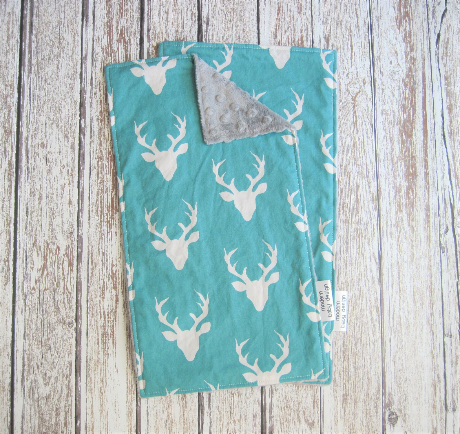 Turquoise and Gray Deer Baby Blanket Buck Forest Lake Minky Etsy