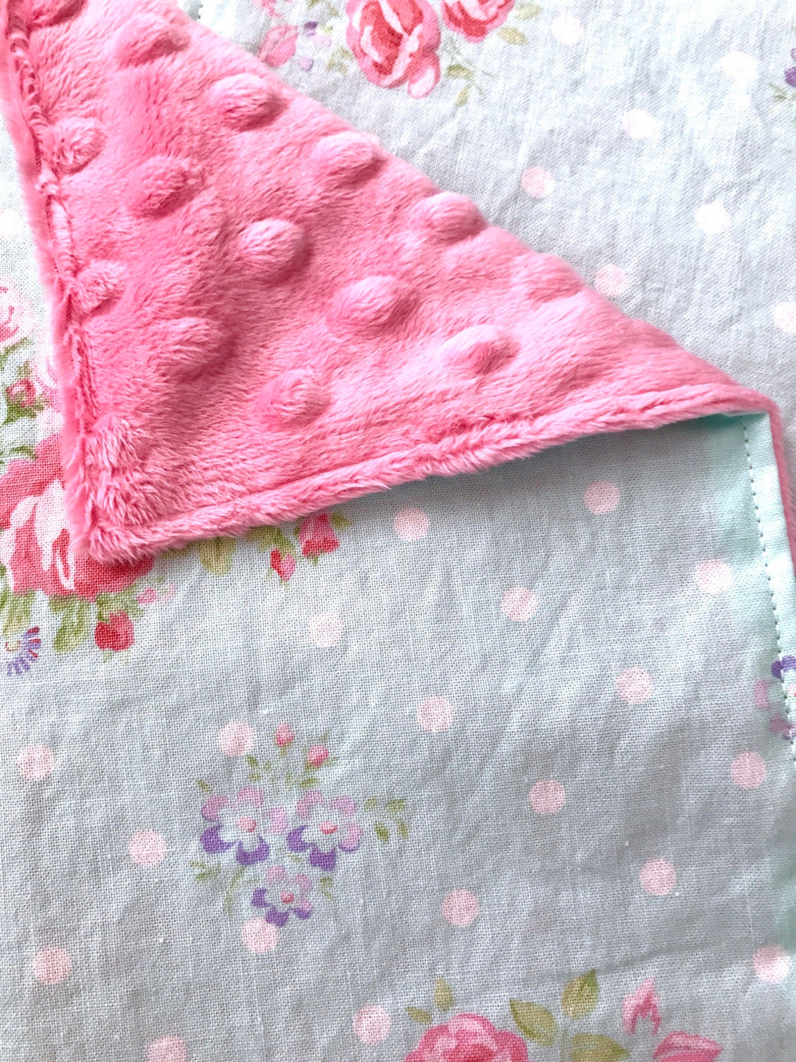 Pink and Blue Floral Baby Blanket Pink Minky Baby Blanket Etsy