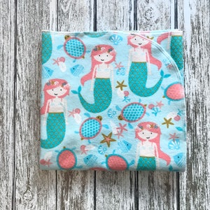 Ready to ship! Aqua Mermaid Receiving Blanket, Flannel Mermaid Baby Blanket, Baby Girl Undersea Receiving Blanket