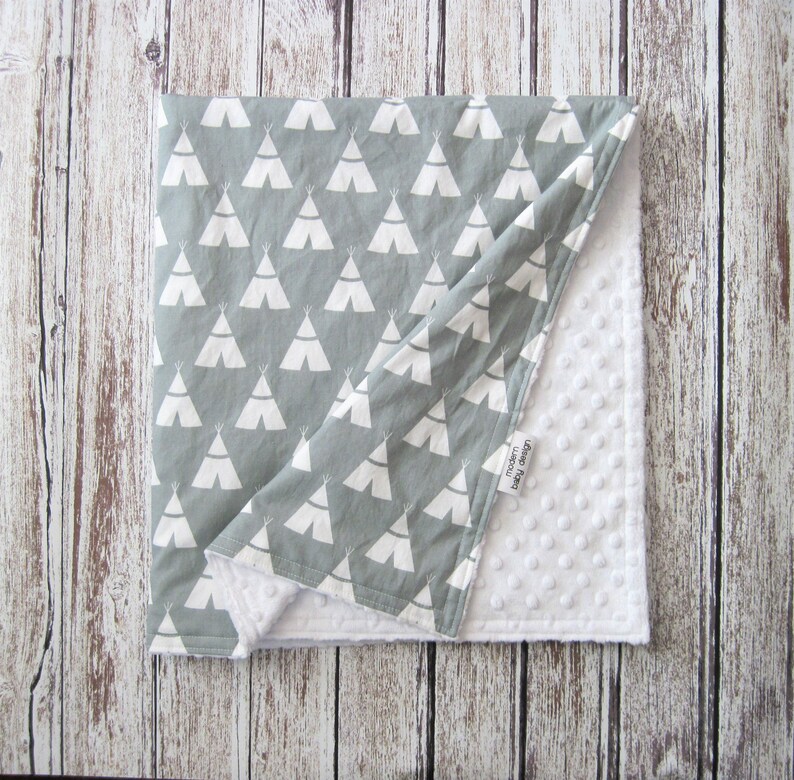 Gray Teepee Baby Blanket Gray and White Minky Baby Blanket Etsy