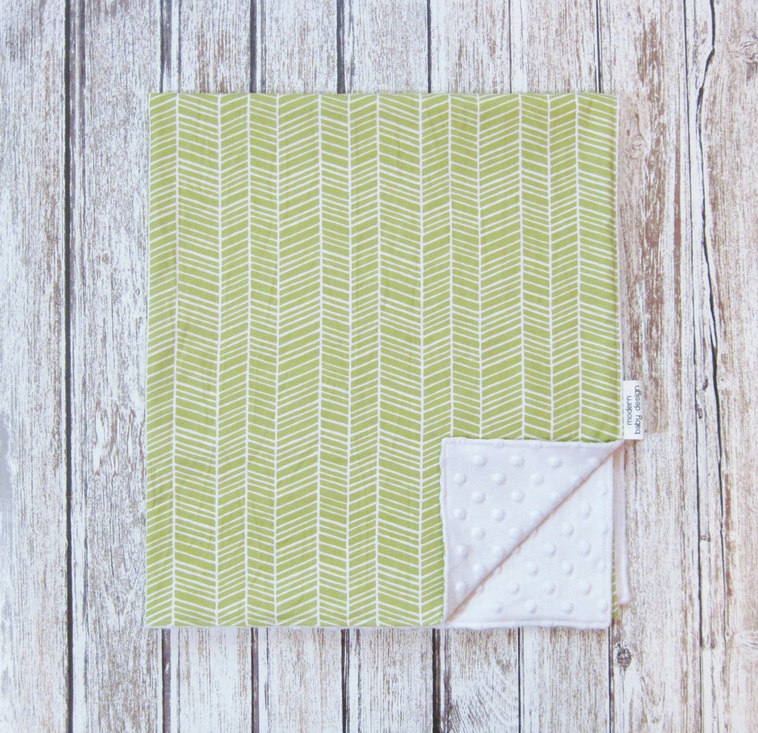 Personalized Green Herringbone Baby Blanket, Minky Baby Blanket, Soft