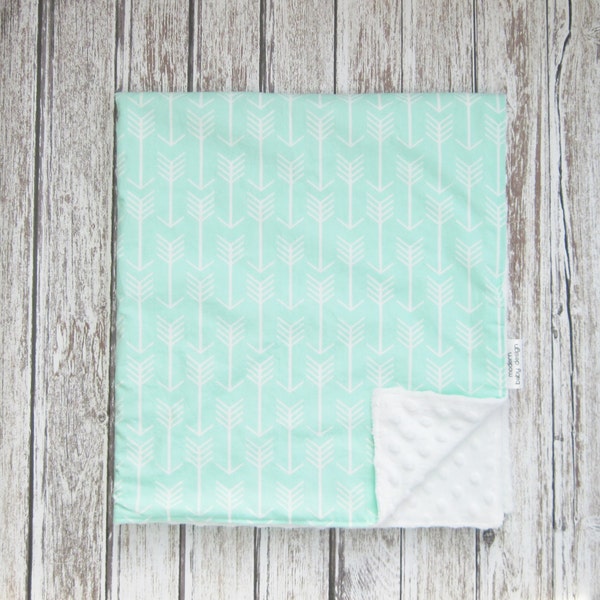 Mint Green Arrow Baby Blanket, Gender Neutral Minky Baby Blanket, Seafoam Green Minky Blanket
