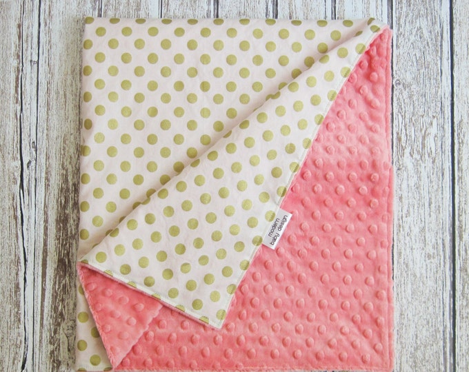 Coral and Gold Baby Blanket Metallic Gold Dot Minky Baby Etsy