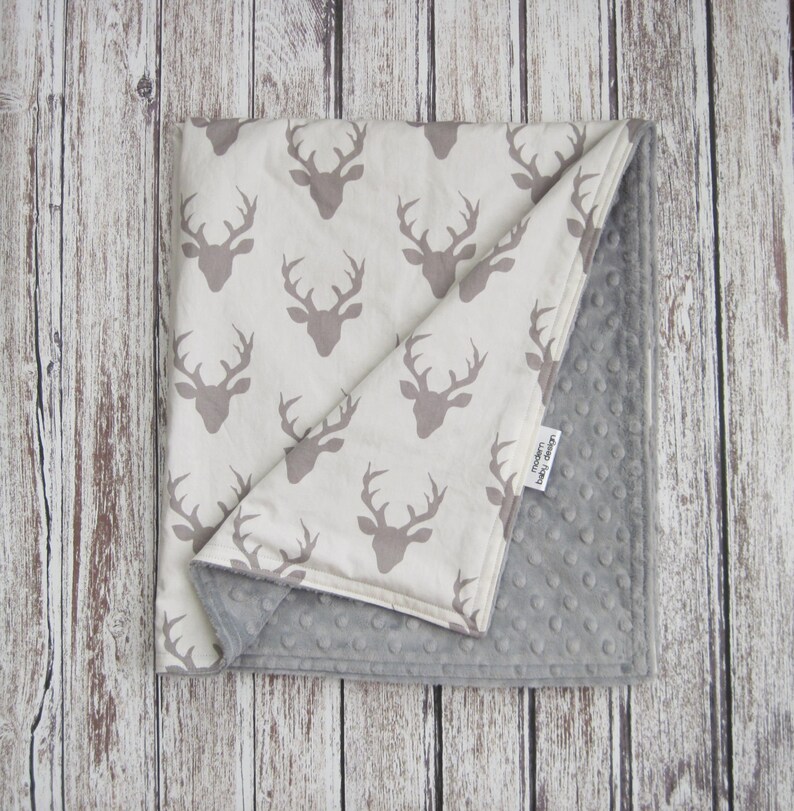 White and Gray Deer Baby Blanket Buck Forest Silver Minky Etsy