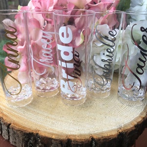 Plastic Custom Shot Glass, Personalized Shot Glass, Bridal Party Gift, Bridal Shot Glass, Custom Bride, Bachelorette Shot Glass, Party Favor