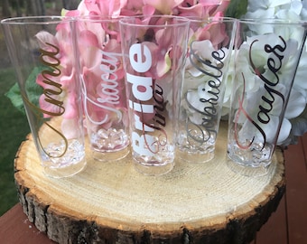 Plastic Custom Shot Glass, Personalized Shot Glass, Bridal Party Gift, Bridal Shot Glass, Custom Bride, Bachelorette Shot Glass, Party Favor