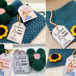 Crocheted with love lady Geschenkanhänger Printable Hand gehäkelte Label Stricken Produktanhänger