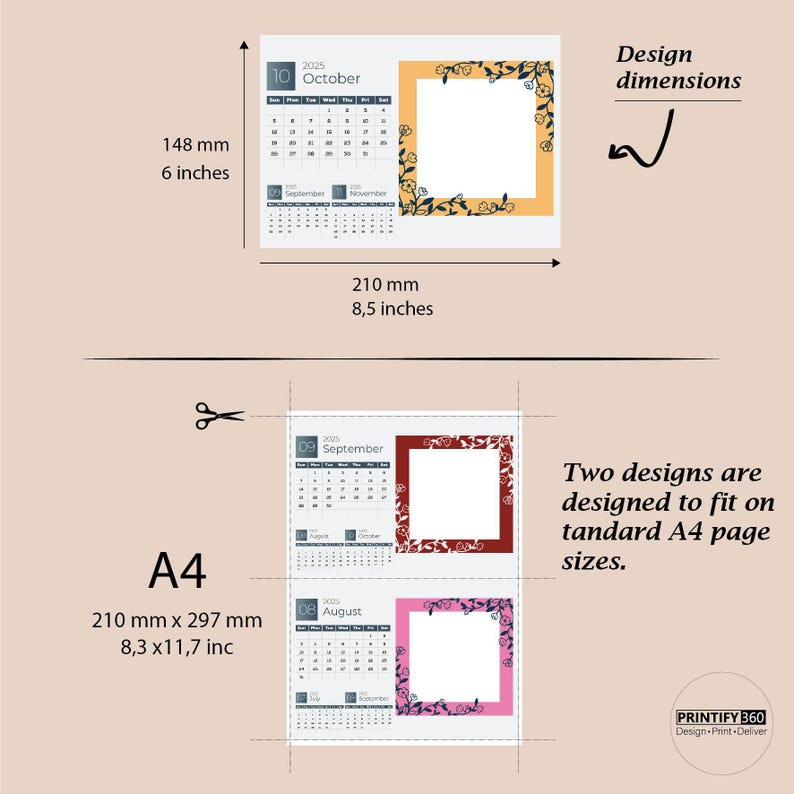 Desk Photo Calendar 2025 Editable Canva Template Personalized Photo