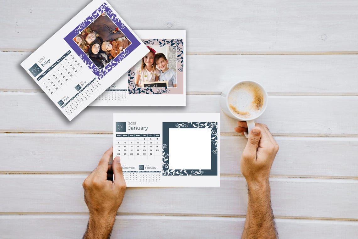 Desk Photo Calendar 2025 Editable Canva Template Personalized Photo