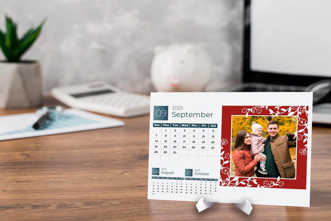Desk Photo Calendar 2025 Editable Canva Template Personalized Photo