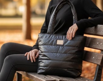 Puffer Tote Bag Quilted Shoulder Bag Water Resistant Handmade Everyday Bag