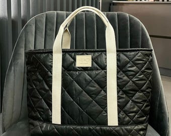 Frau lässig beige gesteppte Einkaufstasche, geschwollene Einkaufstasche, Frau Einkaufstasche, geschwollene Handtasche, Geschenk für sie, Geschenkidee, Arbeitstasche
