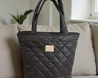 Soft Puffer Bag, Quilted Tote Bag for Women, Cozy Lightweight Shoulder Bag, Handmade Fabric Tote with Pockets