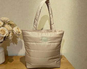 Puffer Tote Bag Quilted Shoulder Bag Water Resistant Everyday Handmade Bag