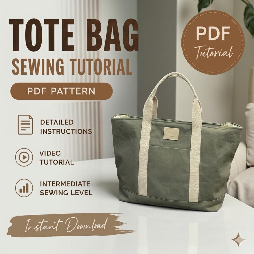 Tote Bag Sewing Tutorial PDF + Video | Quilted Fabric Tote Pattern ...