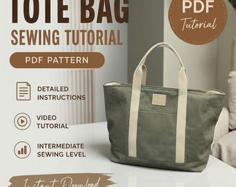 Tote Bag Sewing Tutorial PDF + Video | Quilted Fabric Tote Pattern | Step-by-Step Bag Making Guide