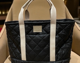 Handmade Quilted Black Tote Bag – Water-Resistant Zippered Design
