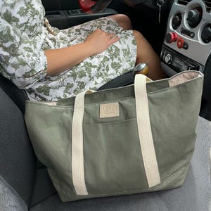 Sac fourre-tout en coton avec fermeture éclair | Cabas résistant à l'eau avec poches | Petit sac à main en toile pour femme | Sac de tous les jours à anse courte