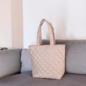 Beige Quilted Puffer Tote Bag, Black woman Casual everyday tote bag , Stylish & Practical Casual Handbag, Gift idea, Gift for her