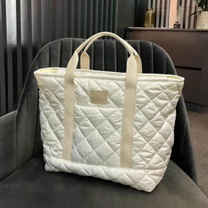White quilted Tote Bag – Puffy and Practical, Casual white tote bag, Everyday bag, puffy mom bag, teacher bag, work tote, gift for her