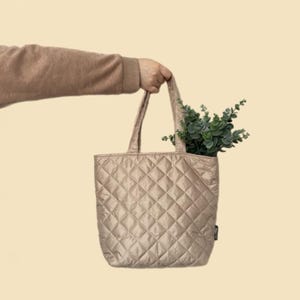 Beige Quilted Puffer Tote Bag – Stylish & Practical Casual Handbag, Black Everyday tote bag, Gift idea, Gift for her, Black woman Casual bag