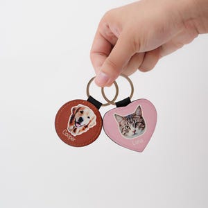 Custom Pet Photo Leather Keychain: Dog or Cat Memorial Gift