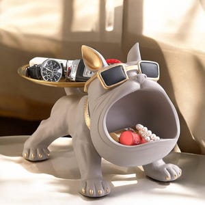 Bulldogge Figur Hund Statue | Harz Welpen Aufbewahrungsbox | Dekorative Tierskulptur | Haus & Büro Dekor | Deko Anhänger Bulldogge