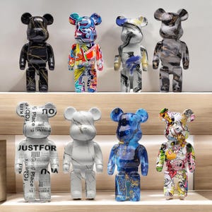 Decorative Bearbrick Bear Graffiti Statue | Modern Ornament for Shelf & Desk Decor | Unique Bearbrick-Inspired Gift for Figurine Collectors