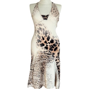 Rare Vintage S/S 2002 Roberto Cavalli Leopard Print Silk Mid Length Dress