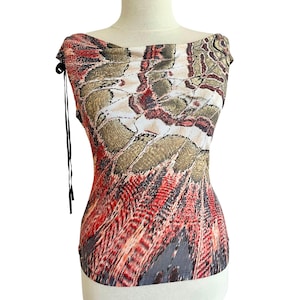 Rare Vintage S/S 2004 Roberto Cavalli Feather Print Western Top Blouse