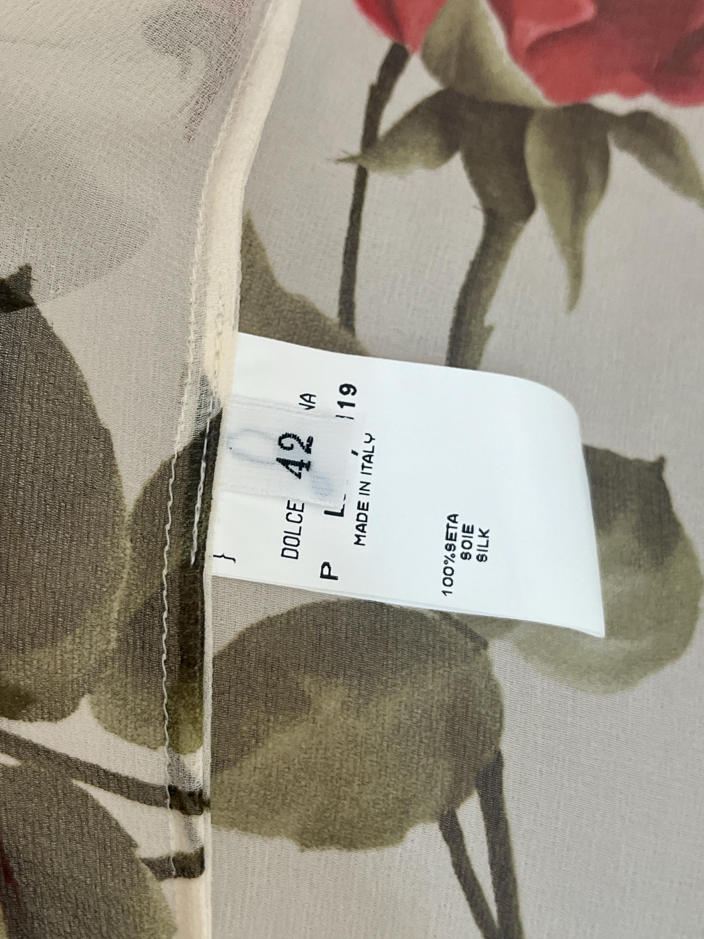 F/W 1996 Dolce and Gabbana Sheer Silk Roses Print Button Down Maxi 