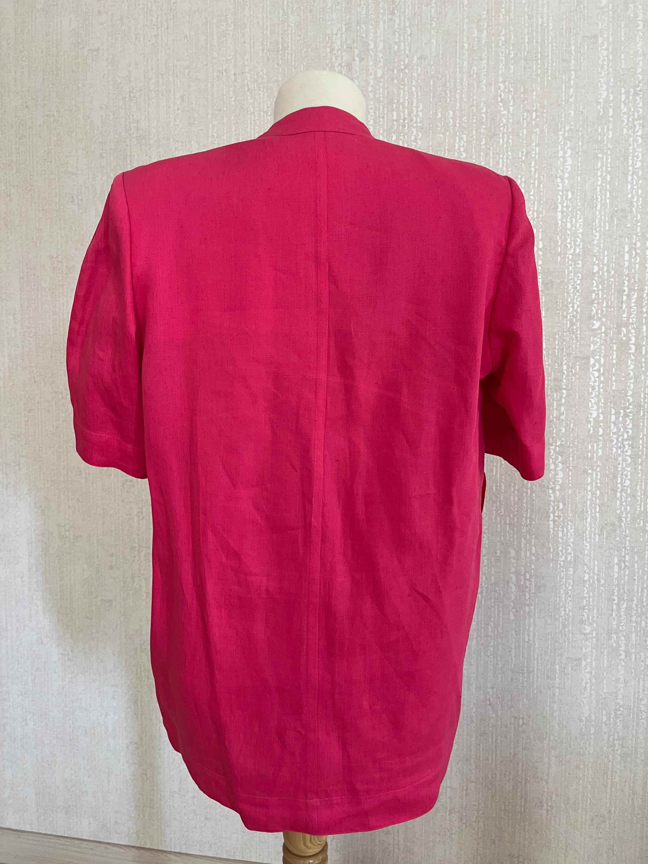 Rare 90s Vintage Hermes Fuchsia Pink Linen Short Sleeve Jacket