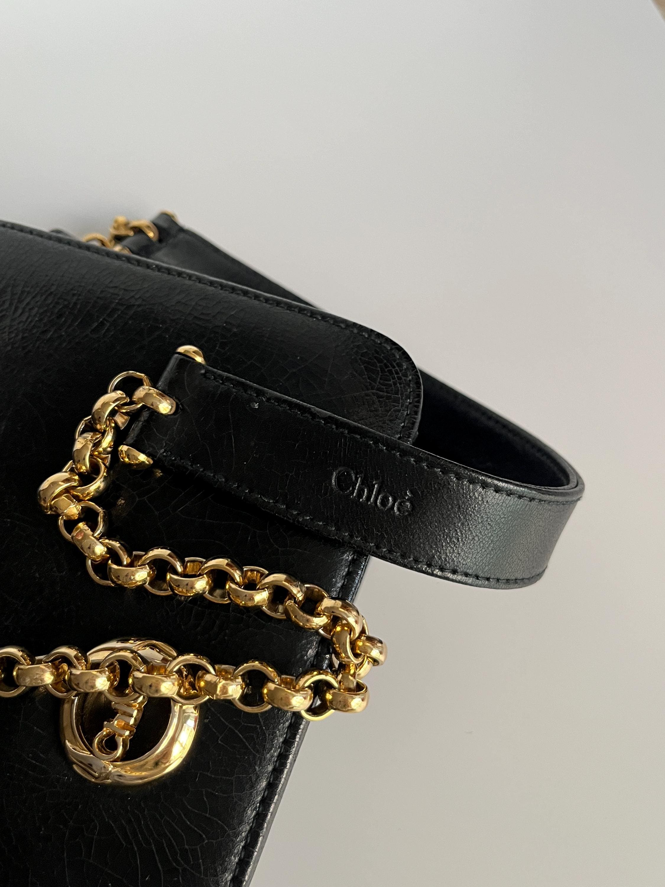 Rare 90s Vintage Chloe Gold Hardware Cracked Leather Chain