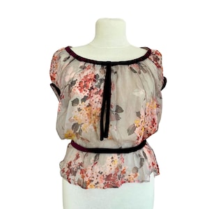 Vintage Valentino Romantic Floral Print Sheer Silk Blouse