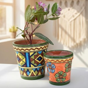 Vibrant Moroccan Hand-Painted Ceramic Flower Pots: Small Mini Planters for Indoor Outdoor Bohemian Decor