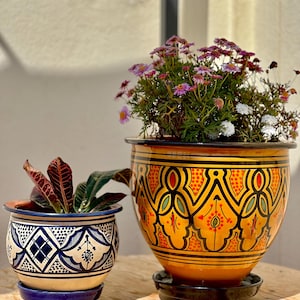 Hand-Painted Moroccan Planters Set, Unique Ceramic Indoor Outdoor Pots, Artisan Home Decor Gift