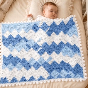 Pom Pom Crochet Baby Blanket PDF, Bobble Edge Diamond Nursery Afghan Pattern, Large Square Cover, Handmade Newborn Gift