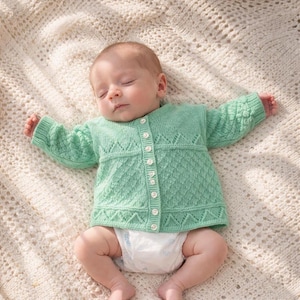 Baby Matinee Coat Knitting Pattern PDF – Easy 4 Ply Diamond Lace Cardigan Premature to 3-6 Months Digital Download Vintage Boy Girl Toddler