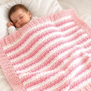 Bobble Stitch Knit Baby Blanket Pattern, Textured Striped Throw, Bumpy Knitting PDF, digital chenille US Terms Tutorial Baby Shower Newborn