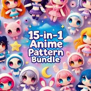 15in1 Anime Crochet Bundle PATTERN Amigurumi Fire Demon Face Ditto Studio Coal Soot Black Sprite Neighbour Kawaii Movie Plush Black Cat Toy